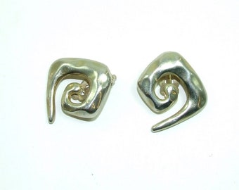 Vintage metal earrings silver celtic spirale 80s vintage clip on earrings silver tone U008