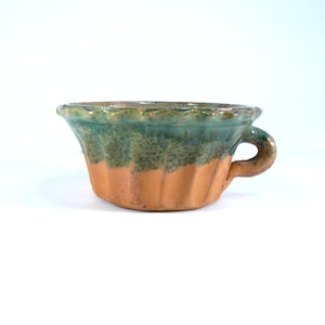 Antique Green Glazed Pottery Bowl: Rustic Farmhouse Decor  Earthenware pot Serving bowl AC01