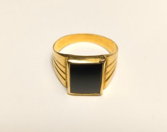 22K Gold Signet ring mens vintage black onyx golden ring Arabic ring pinky small finger Boys ring G002