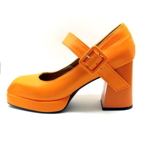 EU 42/43 US 11.5 Plateau Schuhe Vintage Orange Groovy Schuhe 90er Retro 70er Mary Jane Sandalen Italienische Disko plus Size Blockabsatz Schuhe Bild 1