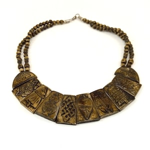 Vintage Carved Yak Bone Necklace: Tibetan Amulet Boho Jewelry