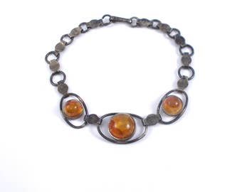 Vintage Baltic Amber bracelet, 925 Sterling silver, Jantar bracelet, Vintage Amber bracelet from 80s, Honey brown amber jewelry Z001