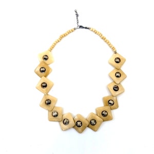 Vintage Carved Yak Bone Necklace: Tibetan Tribal Boho Jewelry