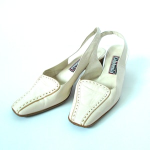 Vintage Italian Leather Slingback Sandals: Elegant Beige Shoes EU 41