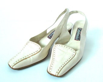 Vintage Italian Leather Slingback Sandals: Elegant Beige Shoes EU 41