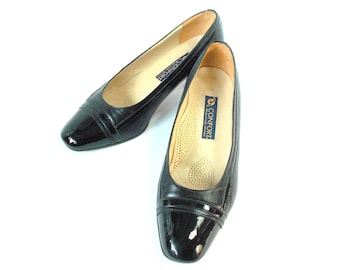 EU 40 Elegant Italian Block heel all leather vintage shoes 90s Quality MODA COMODA shoes Womens patent leather pumps black court shoes