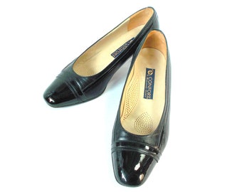 Vintage Italienische Lederpumps: Schwarze Pumps mit Blockabsatz