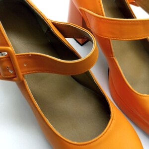 EU 42/43 US 11.5 Platform shoes vintage orange Groovy shoes 90s retro 70s Mary Jane sandals Italian disco plus size block heel shoes image 7