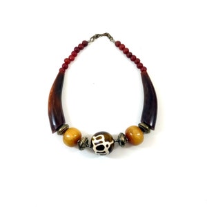 Vintage Carved Bone Tribal Necklace: Tibetan Boho Statement Jewelry
