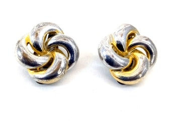 Infinity knot Vintage 80s clip on earrings elegant knot silver gold tone vintage navy earrings silver gold tone U014