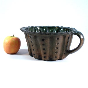 Antique Green Glazed Pottery Pot: Rustic Farmhouse Decor  Earthenware pot Serving bowl AC02