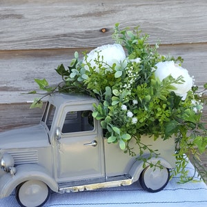 Farmhouse Truck Peony Arrangement: Rustic Metal Truck Floral Table Centerpiece
