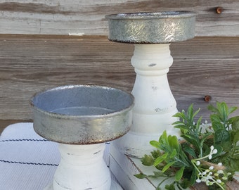 Farmhouse Candle Holders, Wood and Metal Candle Holders, Rustic Candle Holder Set, Farmhouse Pillar Candle holder