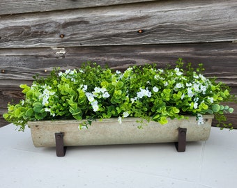 Rustic Farmhouse Arrangement, Floral and Greenery Galvanized Planter Centerpiece, Everyday Kitchen and Dining Table Decor