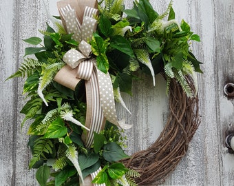 Everyday Greenery Wreath, Front Door Wreath, Floral Home Decor, Grapevine Wreath, Spring Summer Wreath