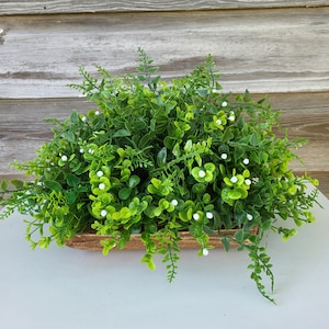 Farmhouse Dough Bowl Greenery Arrangement, Everyday Rustic Centerpiece, Kitchen Table Centerpiece, Fern Tabletop Accent