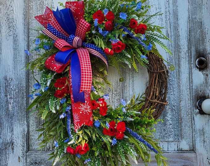 Patriotic Wreath, 4th of July Door Decor, Red White Blue Wreath for ...