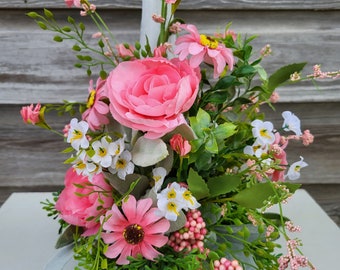 Pink Floral Bottle bouquet, Unique Gift Idea for Mothers day, Housewarming Celebrations, Birthday Bottle Arrangement