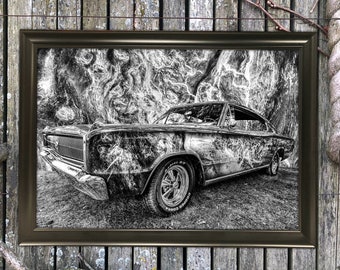 Dodge Charger Abstract Art Print Wall Hanging Mixed Media 12x18 Old Car Minimalist Photography Painting Drawing