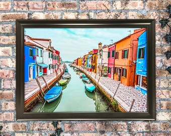 12x18 Burano Italy Photography Fishing Boats Art Print Wall Hanging Mixed Media Painting Italy Ocean