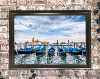 12x18 Venice Gondolas Photography Art Print Wall Hanging Mixed Media Painting Italy Ocean