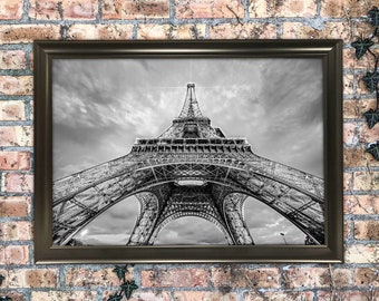 12x18 Eiffel Tower Paris France Black and White Photography Art Print Wall Hanging Mixed Media Painting