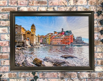 12x18 Cinque Terre Italy Coastal Town Photography Art Print Wall Hanging Mixed Media Painting Ocean