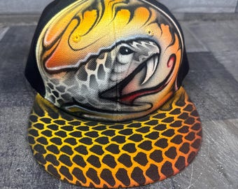 Airbrushed Viper Snake Snapback Hat Hand Painted airbrush