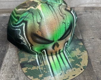 Airbrushed Camo Army Punisher Snapback Hat Hand Painted airbrush military cap