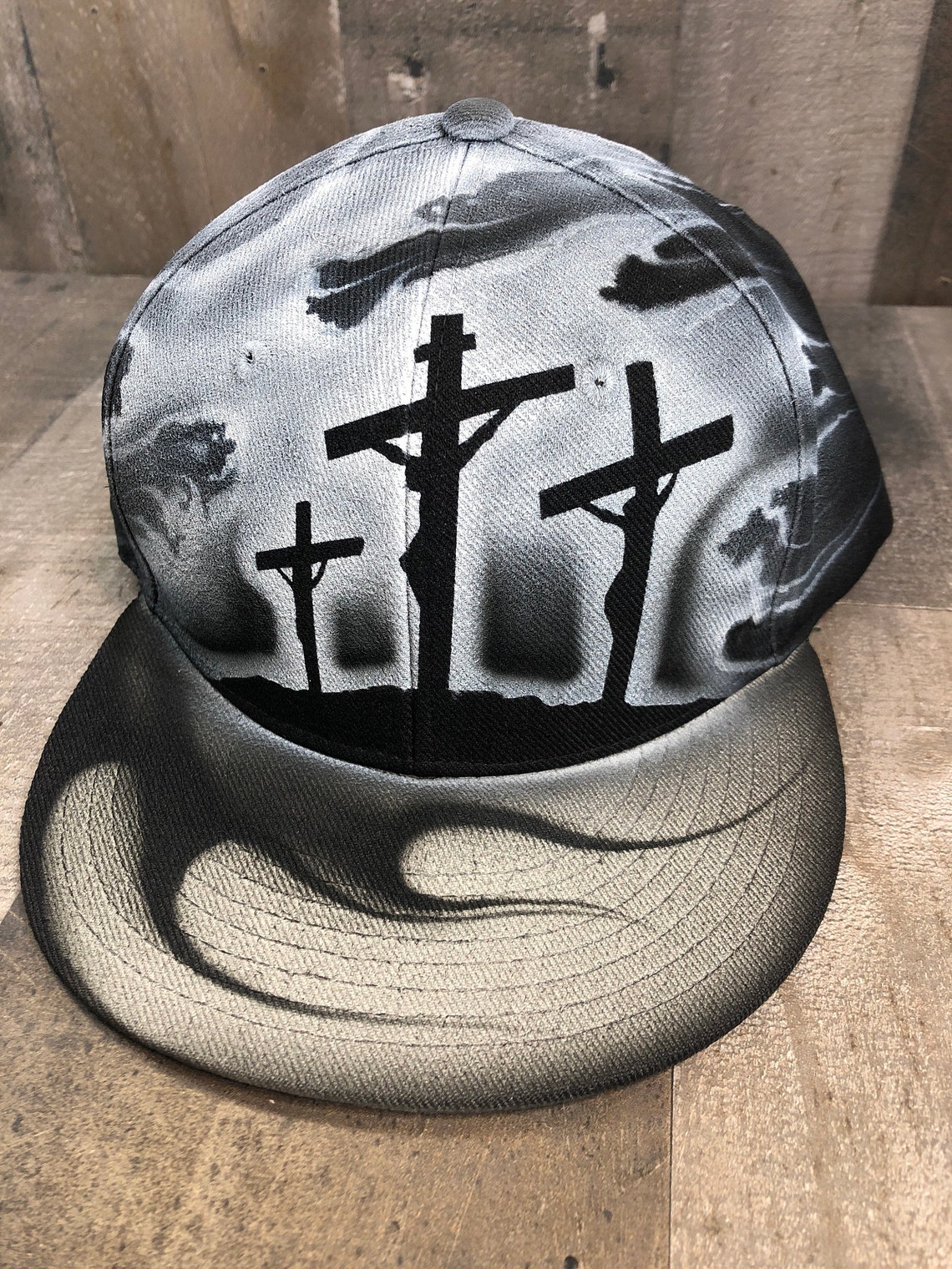 Airbrushed Jesus Cross Christian Snapback Hat Hand Painted Etsy