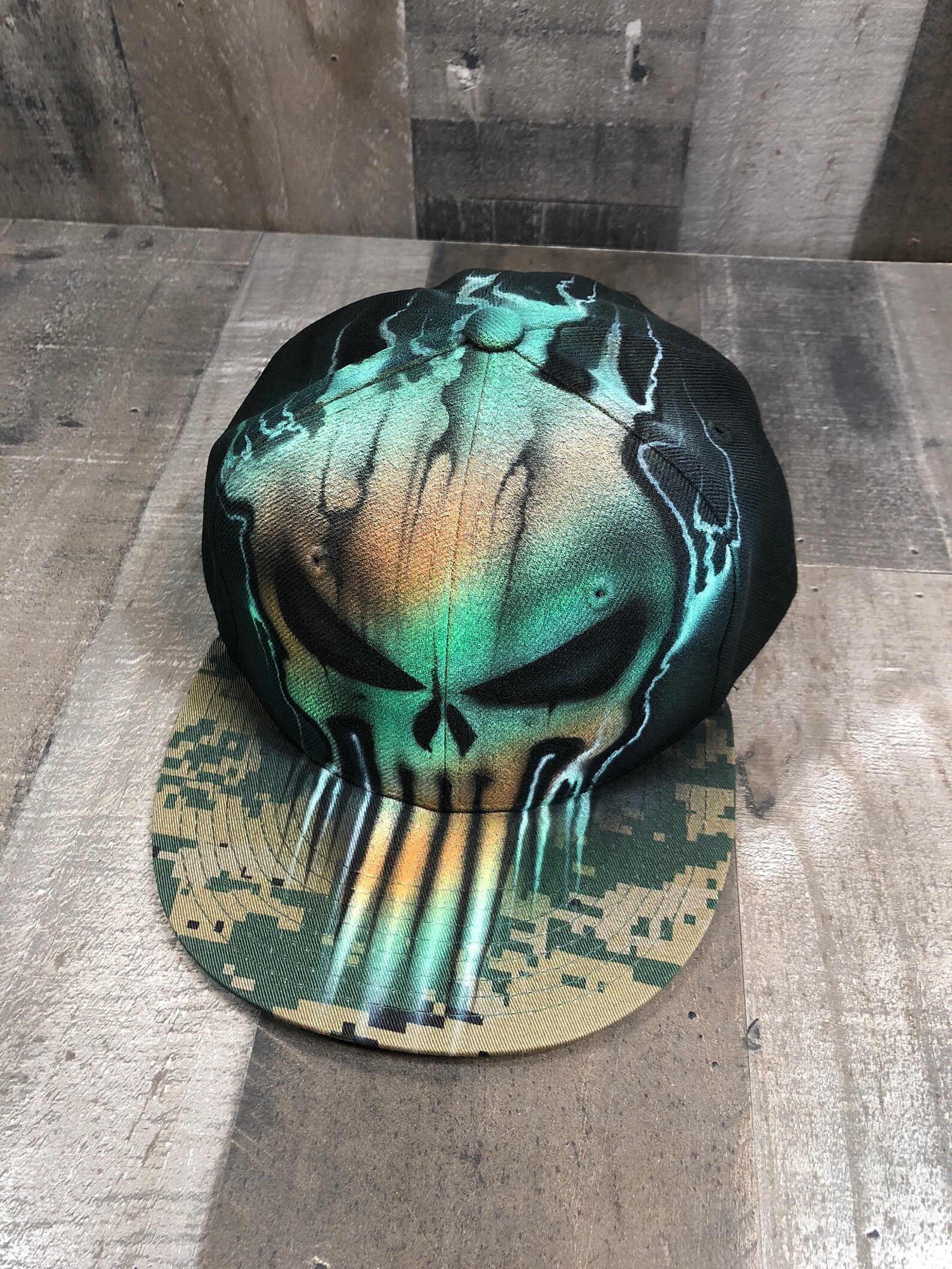 Airbrushed Camo Army Punisher Snapback Hat Hand Painted Etsy