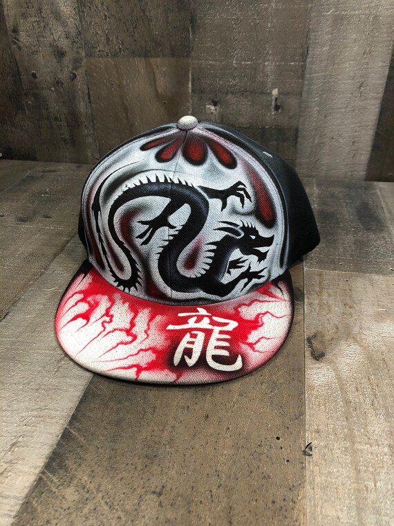 Airbrushed Chinese Dragon snapback hat hand painted airbrush | Etsy