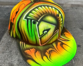 Airbrushed Neon Spartan Helmet Snapback Hat Hand Painted airbrush