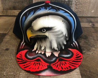 Airbrushed Eagle Snapback Hat Hand Painted airbrush Cap