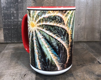 15oz Cactus Coffee Mug Red Cup Photography Floral mug 15oz