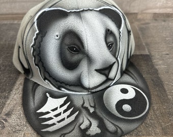 Airbrushed Panda Bear Snapback Hat Hand Painted airbrush cap