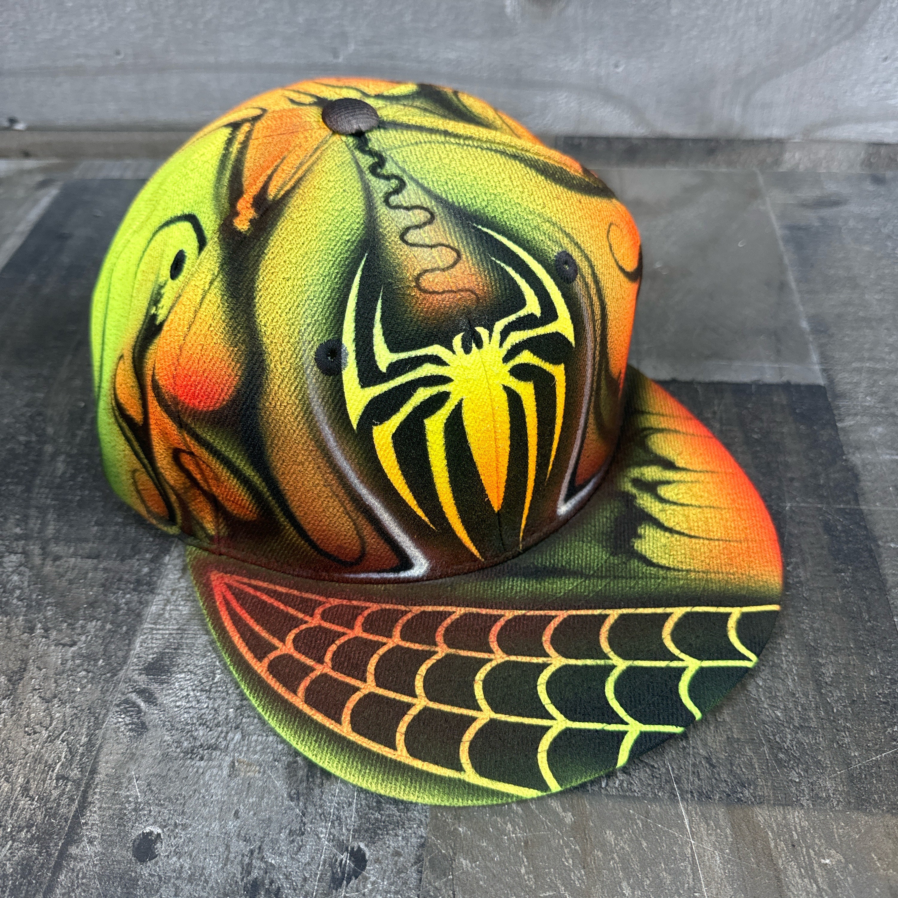 Airbrushed Neon Spider Web Snapback Hat Hand Painted