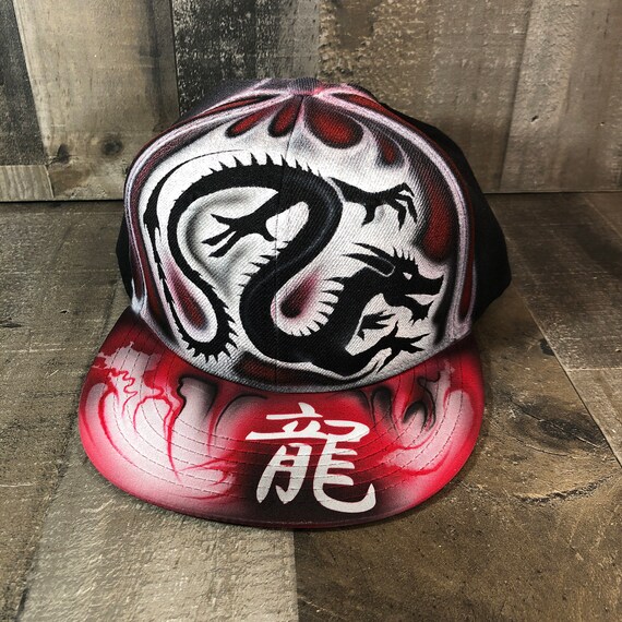 Airbrushed Chinese Dragon Snapback Hat Hand Painted Airbrush | Etsy