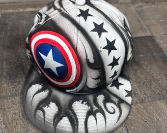 Airbrushed Captain America Star Snapback Hat  Hand Painted airbrush cap