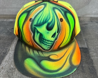 Airbrushed Neon Skull Snapback Hat Hand Painted airbrush