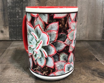 15oz Succulent Coffee Mug Red Cup Flower Photography Floral mug 15oz