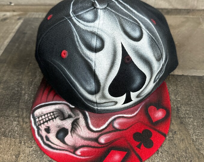 Airbrushed Poker Skull Spade Hat Snapback Hand Painted Airbrush Cap - Etsy