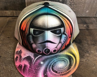 Airbrushed colorful Storm Trooper galaxy Snapback Hat Hand Painted airbrush