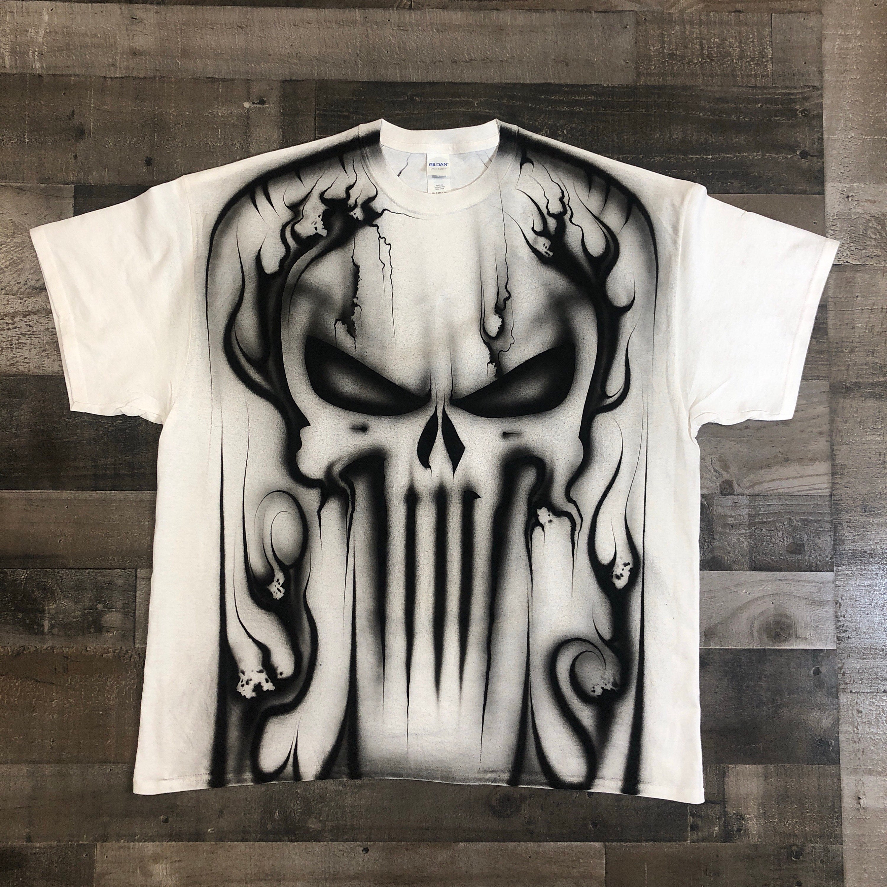 Airbrushed Punisher Skull T Shirt Hand 