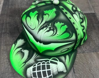 Airbrushed Green Battle Bat Hostile Alien Encounter Edition Hat Hand Painted airbrush Cap