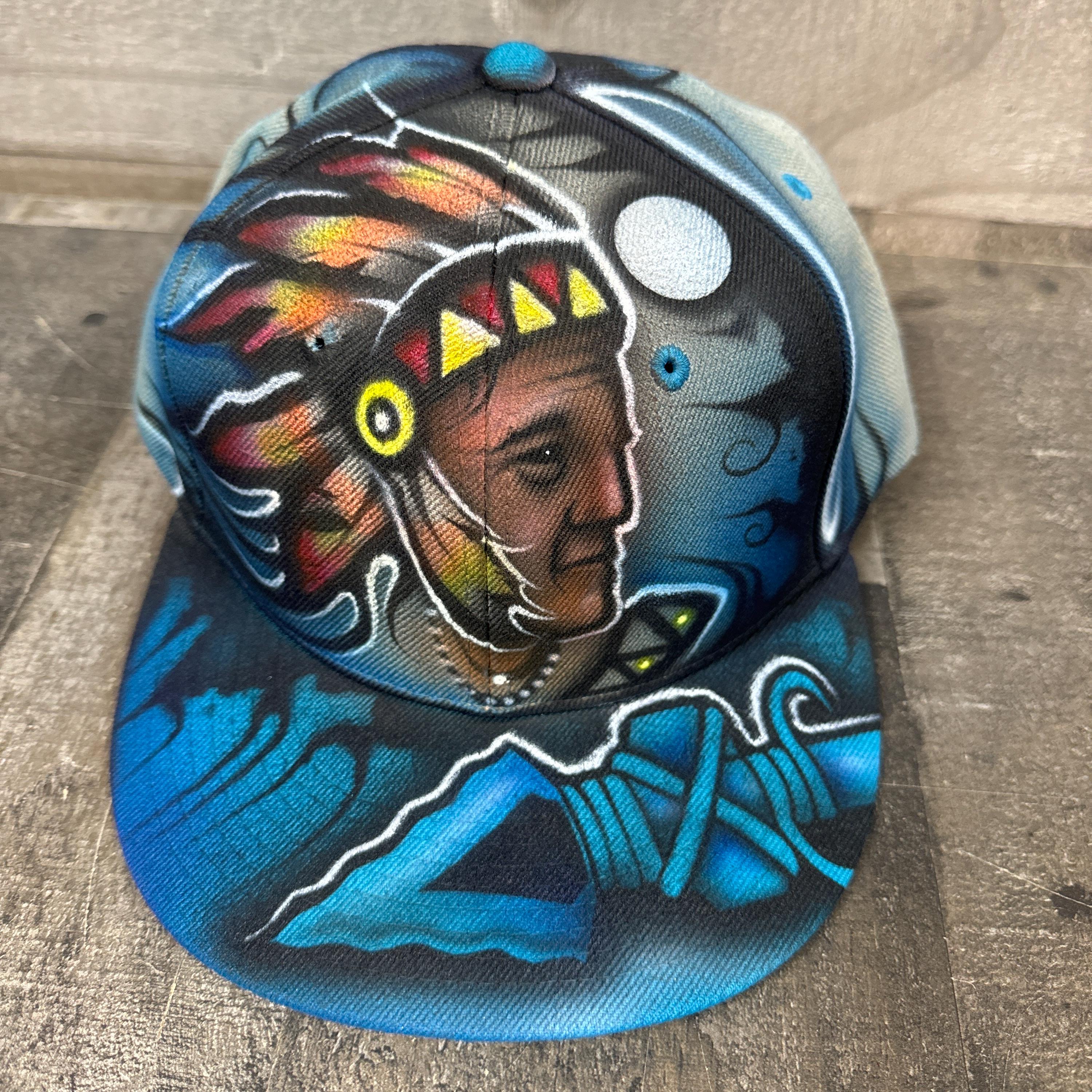 Airbrushed Native American Chief Arrowhead Snapback Hat Hand Painted ...