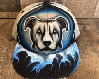 Airbrushed Pit bull Snapback Hat Hand Painted airbrush