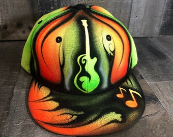 Airbrushed Neon Guitar Snapback Hat Hand Painted airbrush