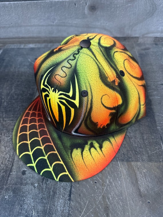 Airbrushed Neon Spider Web Snapback Hat Hand Painted Airbrush - Etsy