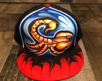 Airbrushed orange Scorpion Snapback Hat Hand Painted Airbrush cap